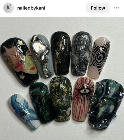 Forest Inspired Nails, Japan Inspired Nails, 3d Jellyfish, Japan Summer, Nail Art For Beginners, Grunge Nails, Summer 24, Dream Nails, Fire Nails