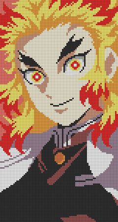 Rengoku Cross Stitch, Demon Slayer Cross Stitch Pattern, Anime Bead Patterns, Anime Grid Pattern, Demon Slayer Cross Stitch, Anime Alpha Pattern, Pixel Art Pattern Anime, Fire Hashira, Alpha Patterns Anime