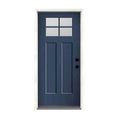 Shop therma-tru benchmark doors 36-in x 80-in fiberglass craftsman left-hand inswing navy painted prehung single front door with brickmould insulating core in the front doors section of Lowes.com Front Door Lowes, Therma Tru Doors, Thermatru Front Door Craftsman, Blue Exterior Door Lowe's, Aroura Fiberglass Exterior Door 32” X 80”, Mobile Home Doors, Paint Shakers, Navy Paint, Therma Tru