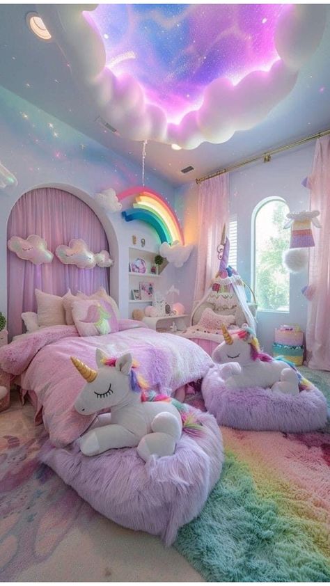 Rainbow Bedroom, Dream Bedroom Inspiration, Unicorn Bedroom, Kids Bedroom Inspiration, Toddler Room Decor, Rainbow Room, Cute Bedroom Ideas, Girly Room, Bedroom Renovation