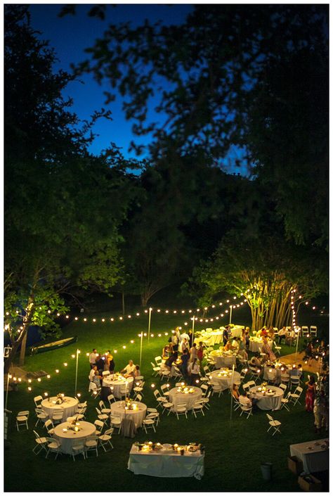 Night Backyard Wedding, Outdoor Reception Lighting, Texas Backyard Wedding, Gymnasium Wedding Reception, Diy Lights Outdoor Wedding, Backyard Night Wedding, Large Backyard Wedding, Backyard Wedding Night, Outdoor Wedding Night