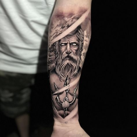 awesome 25 Coolest Poseidon Tattoo Trident Forearm Tattoo Men, Shark Forearm Tattoo Men, Poseidon Tattoo Forearm, Poisidons God Tattoo, God Of Sea Tattoo, Posiden Tattoo Forearm, King Triton Tattoo, Posiden Tattoo Sleeve, Poseidon Tattoo Design Greek Mythology