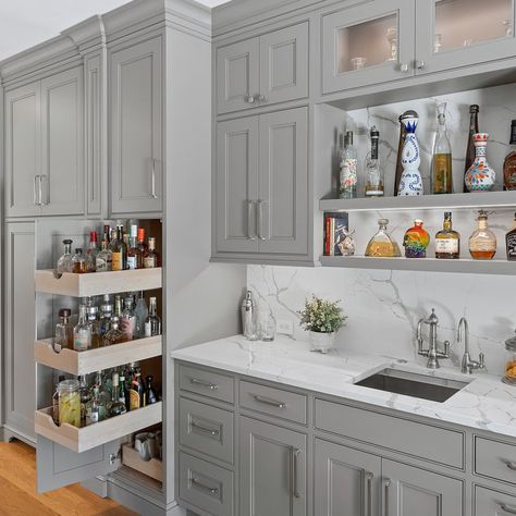 75 Wet Bar Ideas You'll Love - March, 2022 | Houzz Wet Bar Ideas In Living Room, Wet Bar Ideas, Grey Kitchen Sink, Kitchen Wet Bar, Bar Corner, Liquor Storage, Custom Kitchen Remodel, Perry Homes, Bar Mini