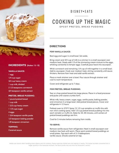 Make Your Own Pretzel Bread Pudding from EPCOT from Sommerfest Pretzel Bread Pudding, Fall In Florida, Pretzel Bread, Rice Pudding Recipes, Vanilla Sauce, Bread Pudding Recipe, Magic Recipe, Bread Pudding, Disney Food