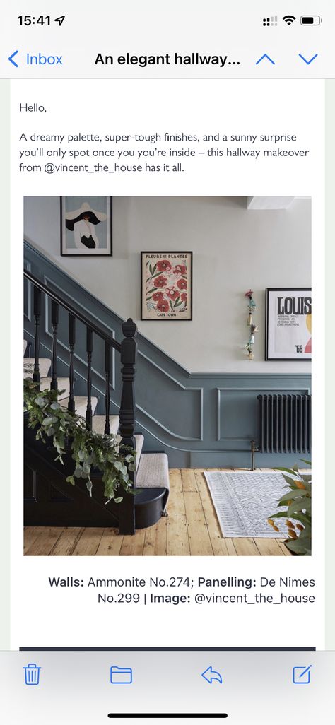 Blue Hallway Ideas, Hallway Colour Ideas, Edwardian Hallway, Hallway Wall Colors, Bright Hallway, Stairs Colours, Blue Hallway, Stair Paneling, Grey Hallway