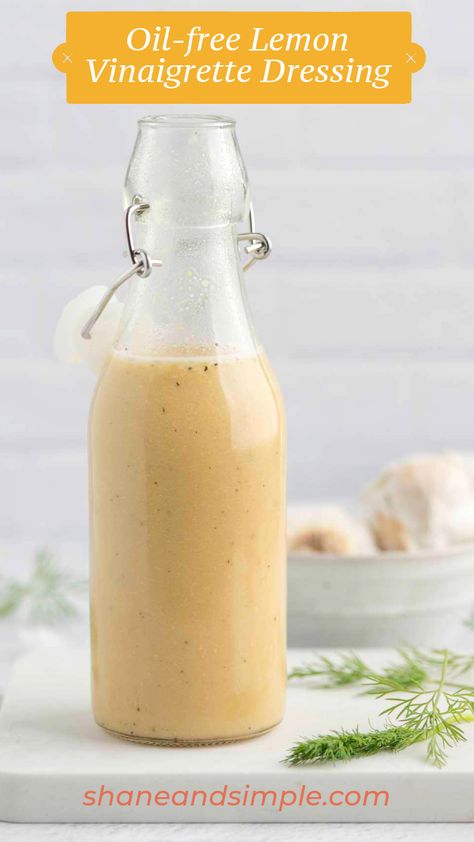 Lemon Vinaigrette Dressing Recipe, Oil Free Dressing, Low Calorie Salad Dressing, Wfpb Vegan, Vegan Salad Dressing Recipes, Lemon Salad Dressings, Oil Free Salad Dressing, Lemon Vinaigrette Dressing, Vegan Oil Free