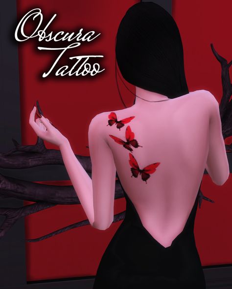 Sims 4 male/female red butterflies tattoo cc Sims 4 Succubus Tattoo, Red Butterflies Tattoo, Sims 4 Cc Tattoos Female, Sims 4 Tattoo Cc, Ts4 Tattoos, Cottagecore Tattoo, Upper Back Tattoo, Sims 4 Male, Butterflies Tattoo