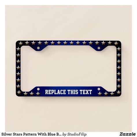 Silver Stars Pattern With Blue Background License Plate Frame Animal Figurine Toys, Pink Car Accessories, Car Plates, Personalized Plates, Stars Pattern, Car License Plate, Framed Abstract, License Plate Covers, Car Interior Decor