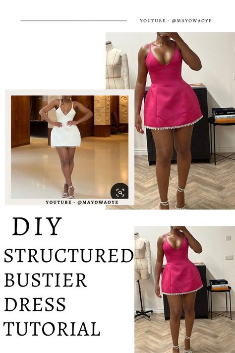 Structured bustier dress tutorial A Line Bustier Dress, Structured Dress Pattern, Bustier Dress Pattern, Easy Bustier Pattern, Diy Bustier, Bustier Pattern, Machine Drawing, Bustier Gown, Closet Diy