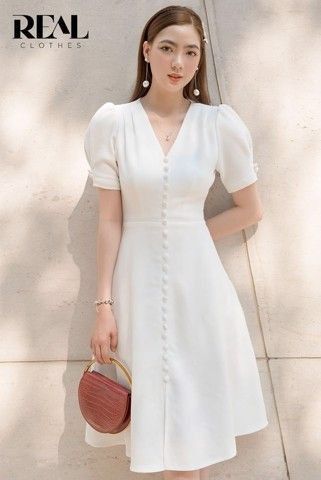 Elegant Summer Dresses, Pakaian Feminin, Summer Sundress, Korean Fashion Dress, Work Dress, Frock Design, Fashion Attire, Sleeve Dresses, 여자 패션