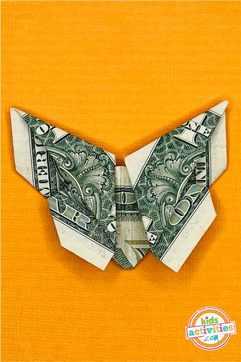 Beautiful and Easy Dollar Bill Origami Butterfly | Kids Activities Blog Dollar Bill Origami Butterfly Easy, How To Make A Butterfly Out Of Money, Butterfly Dollar Bill, Origami Dollar Bill Easy, Origami Ladybug, Oragami Money, Fold Dollar Bill, Easy Money Origami, Origami Butterfly Easy