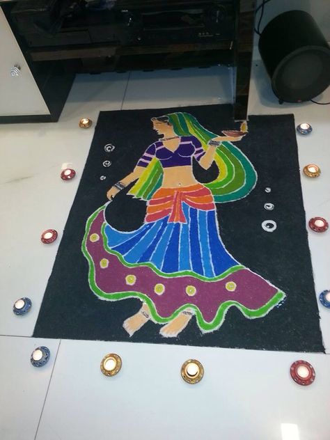 Lovely Rangoli Kali Chaudas Rangoli, Poster Rangoli, New Year Rangoli, Festival Rangoli, Indian Rangoli, Rangoli Borders, Rangoli Ideas, Rangoli Designs Flower, Kolam Rangoli