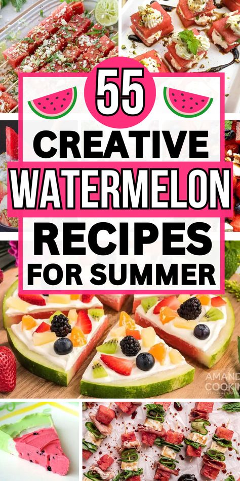 Quick summer recipes using fresh watermelon. These easy watermelon recipes include appetizers, desserts, healthy snacks, and dinners. Baked Watermelon Recipes, Watermelon Recipes Salad, Recipes Using Watermelon, Fresh Watermelon Recipes, Watermelon Side Dish, Summer Easy Recipes, Watermelon Mocktails, Grill Dinners, Watermelon Sandwich