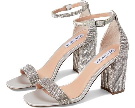 Steve Madden Spark Heeled Sandal Steve Madden Kimmie Sandal, Steve Madden Flats, Heels Steve Madden, Formal Heels, Tie Up Sandals, White Leather Sandals, Steve Madden Heels, Rhinestone Heels, Studded Sandals