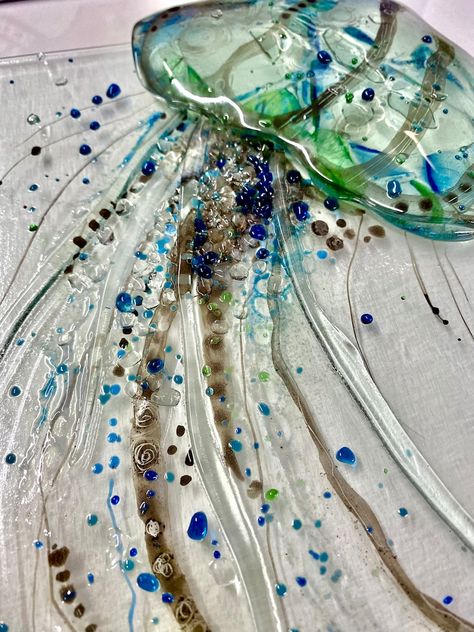 Fused Glass Jellyfish Wall Art - Etsy Kiln Glass Art, Glass Frit Painting, Jellyfish Wall Art, Frit Painting, Glass Jellyfish, Glass Boat, Fused Glass Panel, Newquay Cornwall, Fused Glass Wall Art