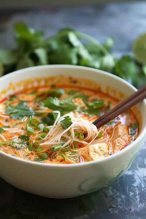 Thai Red Curry Noodle Soup, Thai Curry Soup, Red Curry Noodle Soup, Curry Noodle Soup, Curry Noodles, Spicy Thai, Curry Soup, Coconut Milk Curry, Stewed Potatoes