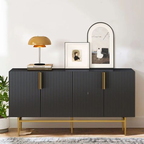 Everly Quinn Finbur 60'' Sideboard | Wayfair Cabinet For Dining Room, Minimalist Sideboard, Sideboard Gold, Console Table Entryway, Salon Suites, Large Sideboard, Black Sideboard, Side Board, Modern Sideboard