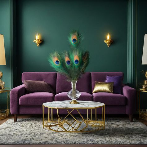 29 Moody Living Room Ideas: Create An Enchanting Atmosphere - DIYCozy: Nails, Decor, DIY, Gardening, Holidays Green And Purple Living Room, Moody Living Room Ideas, Yt Studio, Summerhouse Ideas, Moody Living Room, Purple Living Room, Room Color Combination, Interior Design Principles, Dark Green Walls