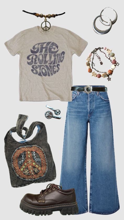 70s hippie outfit #outfitinspo #vintage #70s #70shippie #rockstargf #rocknroll #rollingstones 70s Soft Rock Aesthetic, 70s Summer Outfits Vintage, 70s Teen Fashion, Easy 70s Outfit, Hippie Clothes 70s, Modern 70s Outfits, 70s Aesthetic Outfit, 70s Hippie Outfits, Rock Aesthetic Outfits