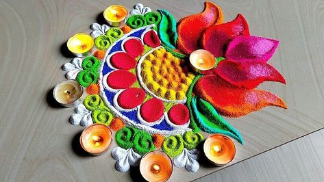 Happy Diwali Rangoli, Lotus Rangoli, Latest Rangoli, Festival Rangoli, Rangoli Colours, Simple Rangoli Designs Images, Rangoli Patterns, Rangoli Ideas, New Rangoli Designs