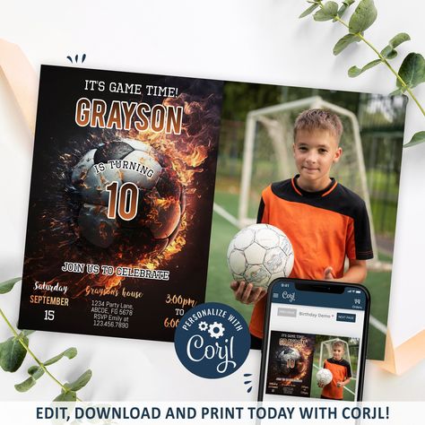 Soccer Photo, Soccer Birthday Invitation, Soccer Birthday Party, Football Invitations, Soccer Birthday Parties, Soccer Birthday, Photo Invitations, Birthday Template, Invitation Printable