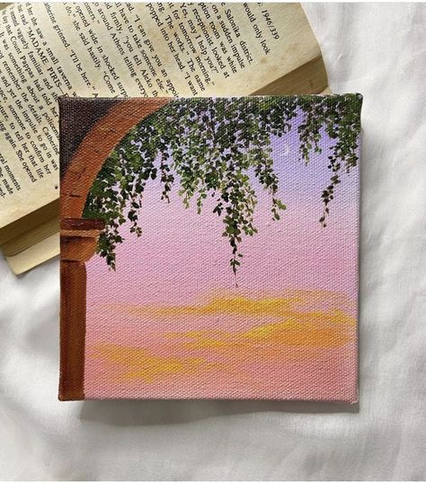 Shelve Painting Ideas, Astetic Painting Ideas On Canvas, Cute And Simple Things To Paint, 2x2 Painting Ideas, Easy Painting Class Ideas, Pretty Paintings On Canvas, Simple Garden Painting, Things To Paint Flowers, Pretty Acrylic Paintings