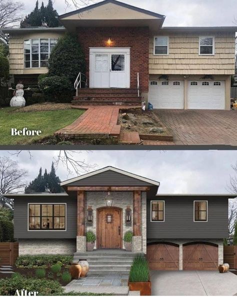 Before And After Brick House, House Renovation Ideas Exterior, Brick House Painted, Renovation Ideas Exterior, Small House Renovation Ideas, House Renovation Ideas, Small House Renovation, Exterior House Renovation, Cottage Exterior