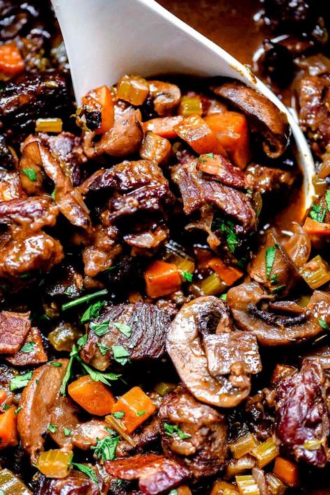 Classic Beef Bourguignon Recipe - foodiecrush .com Easy Beef Bourguignon, Diced Beef Recipes, Beef Bourguignon Recipe, Beef Meals, Best Beef Recipes, Beef Dinners, Food Christmas, Beef Bourguignon, Foodie Crush