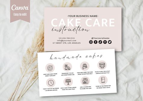 Cake Tasting Presentation, Cake Care Card, Cakes Logo, Esthetician Supplies, Cards Cake, Google Doc Templates, Boho Cake, Bakery Business Cards, Cake Packaging