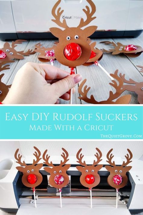 Looking for a quick & easy Christmas Treat for your Kids Christmas Parties, friends & stocking stuffers? Check out these DIY Rudolf Suckers! #CricutMade #ReindeerSuckers #ChristmasDIY Kids Christmas Parties, Easy Christmas Treat, Cricut Projects Christmas, Class Christmas Gifts, Diy Stocking Stuffers, Cricut Christmas Ideas, Kids Christmas Party, Easy Christmas Gifts, Christmas Treat