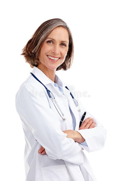 Portrait, woman and happy doctor with arms crossed in studio isolated on a white background. Healthcare, face and mature royalty free stock image Doctor Portrait, Portrait Woman, Professional Photos, Professional Photo, The Professional, Stock Images Free, White Background, Health Care, Photo Image