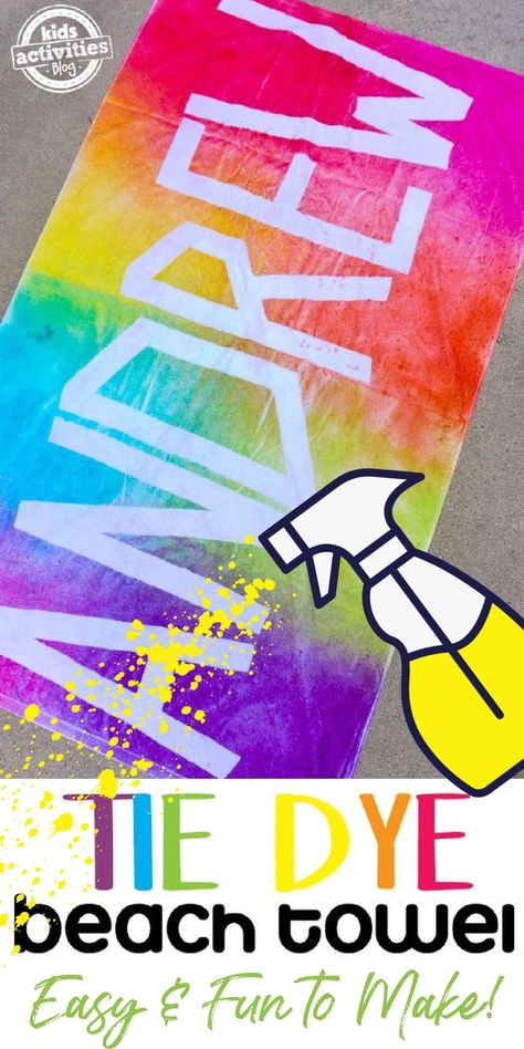 Kids Tie Dye Beach Towel with Name DIY) - Kids Activities Blog Tie Dye Beach Towel, Diy Kid Activities, Teen Crafts, Personalized Tie, How To Tie Dye, The Dye, Kids Tie Dye, Towel Crafts, Personalized Towels