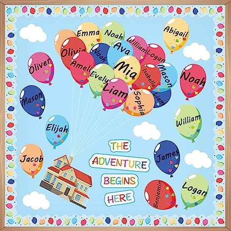 【Bulletin Board Decoration Set】you will get 67 pieces paper cutouts in total: 32 colorful Balloons cut outs in 8 different styles,25 Balloon classroom borders,words cutouts(The Adventure Begins Here) with sticker dots.Adequate quantity provide for you to decorate your Balloons theme school, classroom door,bulletin board etc. Welcome Bulletin Board, Up Bulletin Board, Bulletin Board Decoration, Rainbow Bulletin Boards, Classroom Tree, Welcome Bulletin Boards, Kindergarten Bulletin Boards, Halloween Bulletin Boards, Classroom Banner