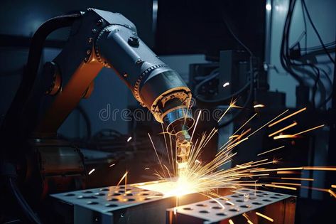 Industrial robot performing a delicate and precise welding operation royalty free stock photography Robot Photography, Robotic Welding, Industrial Robots, Stock Photography Free, Stock Photography, Stock Illustration, Royalty, Royalty Free, Engineering