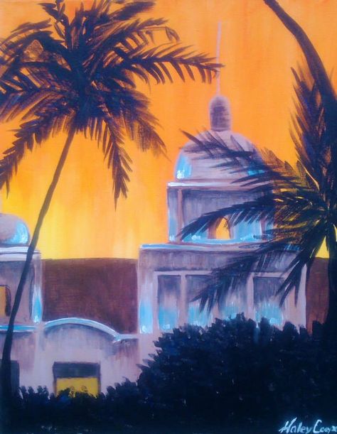 Hotel California Hotel California Painting, Hotel California Aesthetic, Hotel California Tattoo, La Painting, California Illustration, Bedroom Pics, Expressive Drawing, California Artwork, California Painting