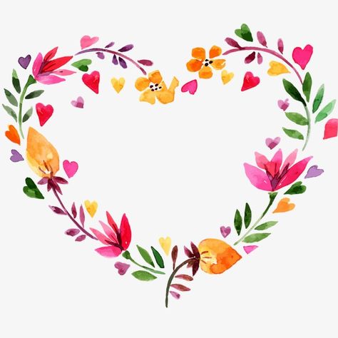 Papan Tulis Kapur, Heart Shaped Wreath, Watercolor Flower Wreath, Girly Graphics, Heart Shaped Wreaths, Frame Floral, Valentines Day Heart, Plant Background, Watercolor Paintings For Beginners