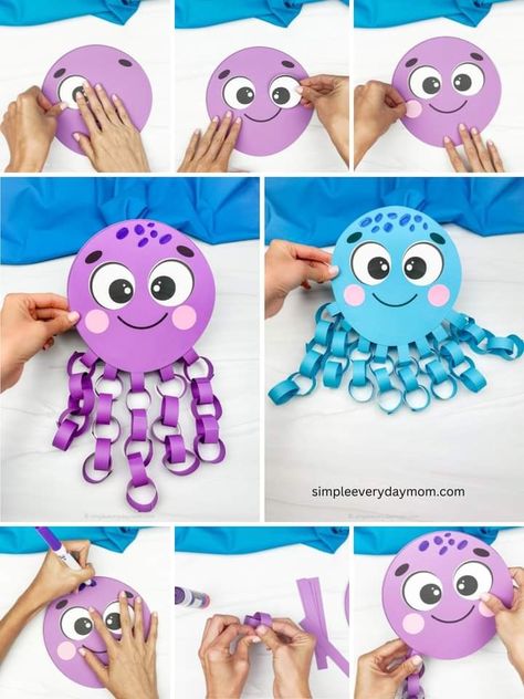 Fun Diy Kids Crafts, 1st Grade Crafts, Octopus Crafts, Babysitting Crafts, School Kids Crafts, Paper Chain, Vbs Crafts, Paper Chains, Shape Crafts