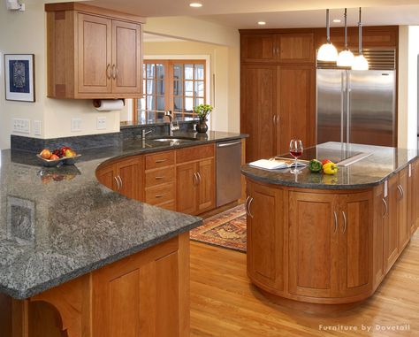 How to Achieve a Multi-Purpose Kitchen | Boston Design Guide Kitchen Light Countertops, Prefab Kitchen Cabinets, Countertops Wood Cabinets, Light Countertops, Countertops Wood, Light Wood Kitchens, Light Granite, Cheap Kitchen Cabinets, Cabinets Countertops