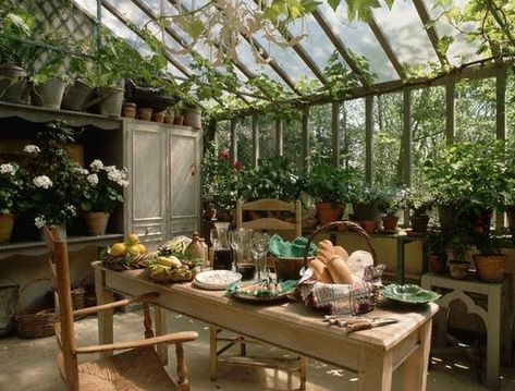 Green House: Garden Room Dining... | From Moon to Moon | Bloglovin’ Greenhouse Kitchen, Greenhouse Frame, Conservatory Greenhouse, Home Greenhouse, Small Greenhouse, Greenhouse Plans, Bohemian House, Diy Greenhouse, Garden Greenhouse