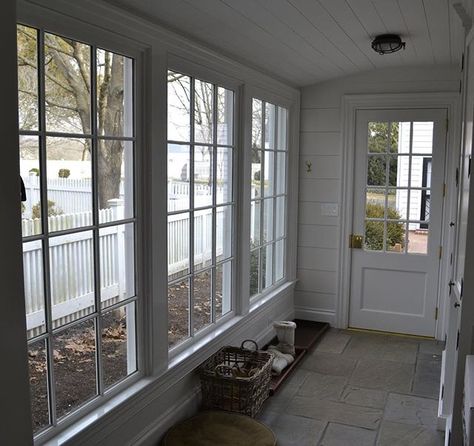 Side porch enclosed to be a mudroom- from the inside. Catherine Sloan Architects Porch To Mudroom, Terrace Landscape, Enclosed Front Porches, Mudroom Addition, Porch Kits, Building A Porch, Enclosed Porches, Sunroom Designs, Home Improvement Loans