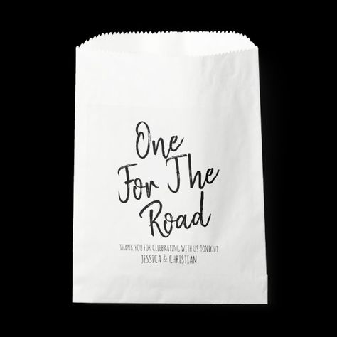 Modern One For the Road Wedding Treat Thank You Favor Bag Easter Wrapping Paper, One For The Road, Simple Wedding Favors, Wedding Favors Packaging, Candy Wedding Favors, Wedding Treats, Cookie Bags, Wedding Gift Bags, Wedding Favor Bags