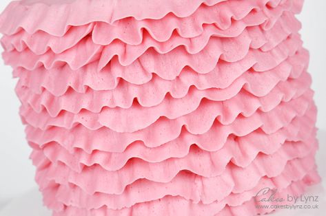 Learn how to pipe buttercream cake ruffles in 3 different styles How To Ruffle Cake Buttercream, Different Buttercream, Piping Ruffles On A Cake, Petal Piping Tip, Ruffled Cake Buttercream, Cake Ruffles, Buttercream Ruffle Cake, Pink Ruffle Cake, Girl Shower Cake