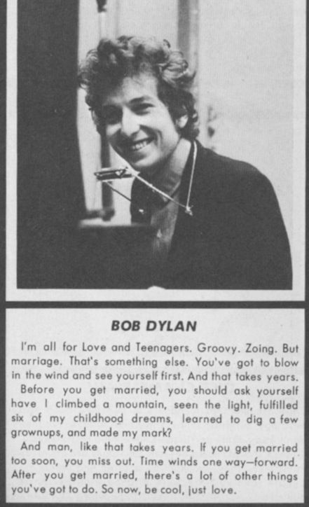 ask me about marriage, I'll refer you to the wise words of Bob Dylan. Bob Dylan Quotes, Rock Quotes, Joan Baez, I'm With The Band, Robert Allen, Bob Dylan, Classic Rock, Music Stuff, Woodstock