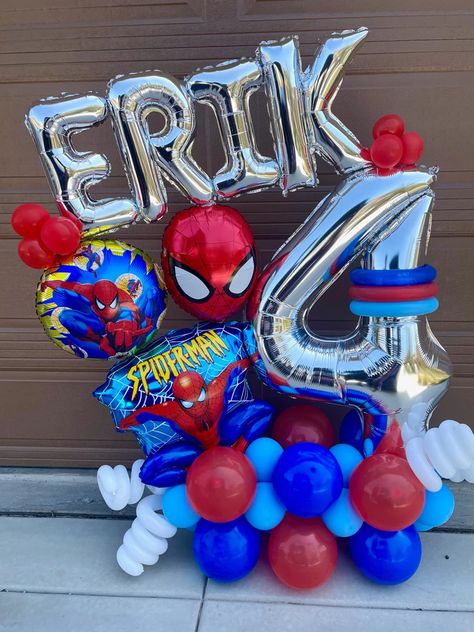 Spiderman Bounce House, 3rd Birthday Balloon Bouquet, Spiderman Balloon Bouquet, Spiderman Balloon Decorations, Spiderman Balloons, Superhero Birthday Party Decorations, Spiderman Balloon, Spiderman Christmas, Spiderman Birthday Party Decorations