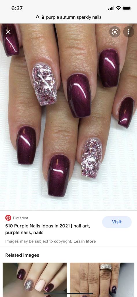 Glitter Pedicure, Burgundy Nail Art, Burgundy Acrylic, Burgundy Acrylic Nails, Finger Nail Designs, Pretty Nail Ideas, Nail Art Winter, Cool Nail Ideas, Fancy Nail Art