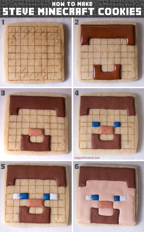 cookies Gamer Cookies, Minecraft Cookies, Cake Decorating For Kids, Minecraft Party Decorations, Minecraft Pig, Minecraft Decoration, Minecraft Birthday Cake, Minecraft Theme, Minecraft Steve