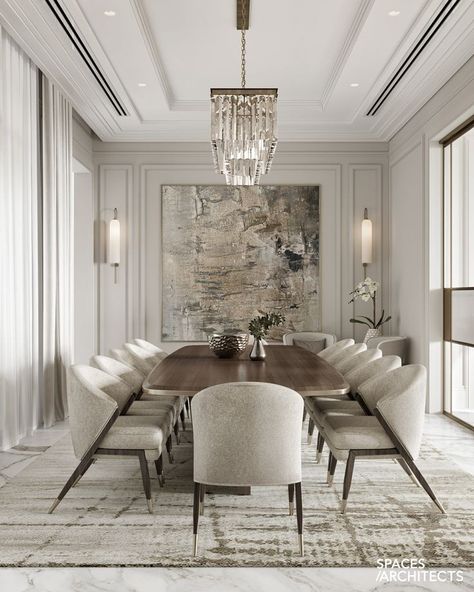 Modern Luxe Dining Room, Elegant Dining Room Luxury, Modern Classic Dining Room, Large Dining Room Table, Dining Room Design Luxury, Modern Classic Interior, Interior Design Dining, Classic Dining Room, Neoclassical Interior