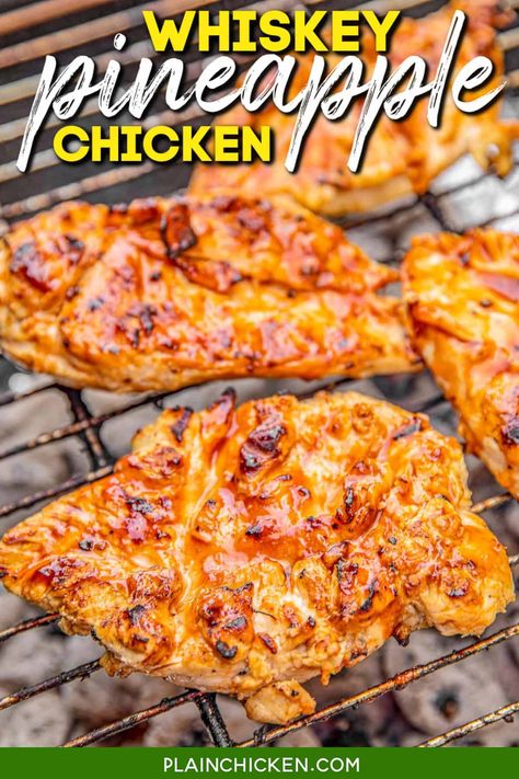 Whiskey Chicken, Chicken Marinate, Grill Dessert, Bbq Chicken Pizza, Plain Chicken, Chicken Entrees, Pineapple Chicken, Cooked Chicken, Grilled Chicken Recipes