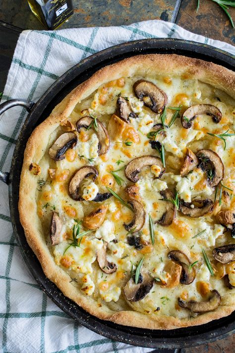 Mushroom Pizza Bianco with Truffle Oil & Fresh Herbs Truffle Oil Recipes, Baked Halibut, Truffle Mushroom, Pizza Bianca, Pretzel Twists, Mushroom Pizza, Quick Vegetarian Meals, Soft Pretzel, Truffle Butter