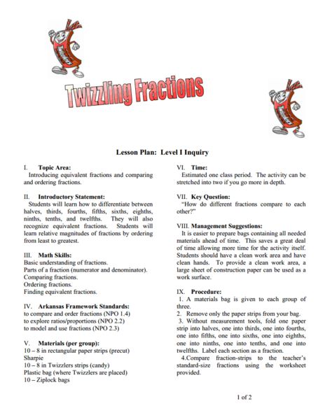 Twizzling Fractions Lesson Plan | Lesson Planet Fractions Lesson, Christmas Speech Therapy, Fraction Lessons, 3rd Grade Fractions, Ordering Fractions, Weekly Lesson Plan Template, Equivalent Fractions, Unit Plan, 5th Grades